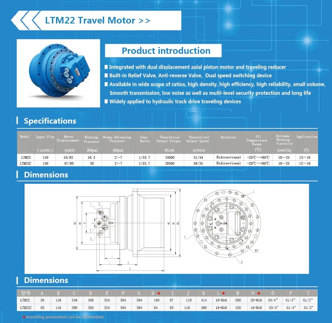 Hydraulic Drive Motor for Excavator Doosan Dh135 (Doosan TM22vc)